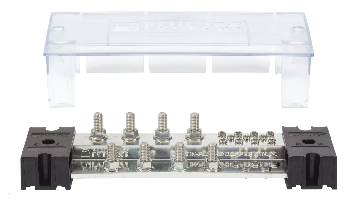 Blue Sea Systems 1990 PowerBar 1000, 8 3/8" Terminal Studs and 16 Terminal Screws with Cover 1 Each - Click Image to Close